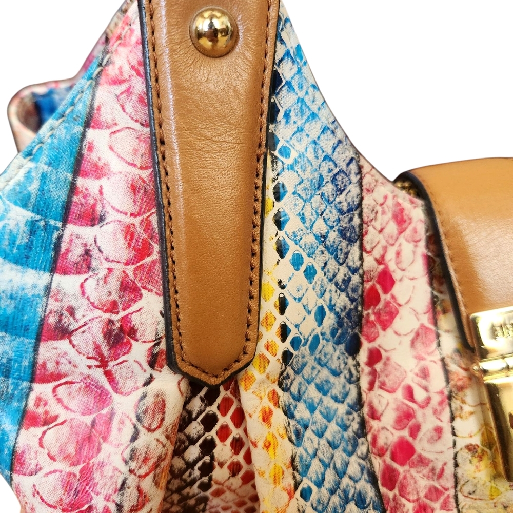Brahmin Elisa Leather Satchel Bag Snake Print Rainbow Beige Long Strap Charm - Picture 5 of 16